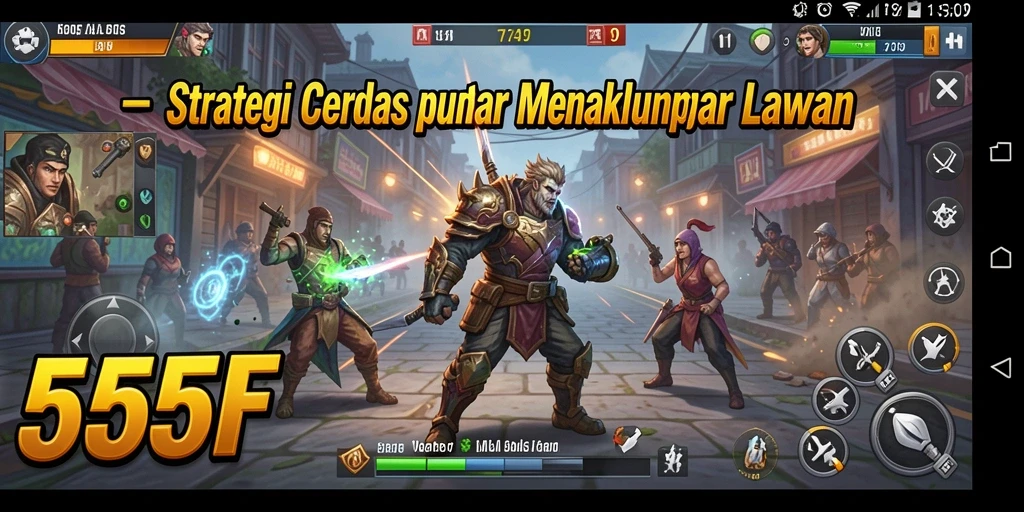 Tangkapan layar 555F menampilkan aksi seru dalam pertempuran strategis.