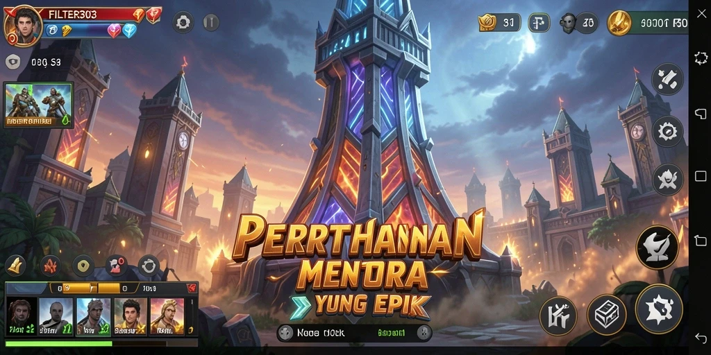 Screenshot menunjukkan strategi pertahanan menara yang mendebarkan di FILTER303.
