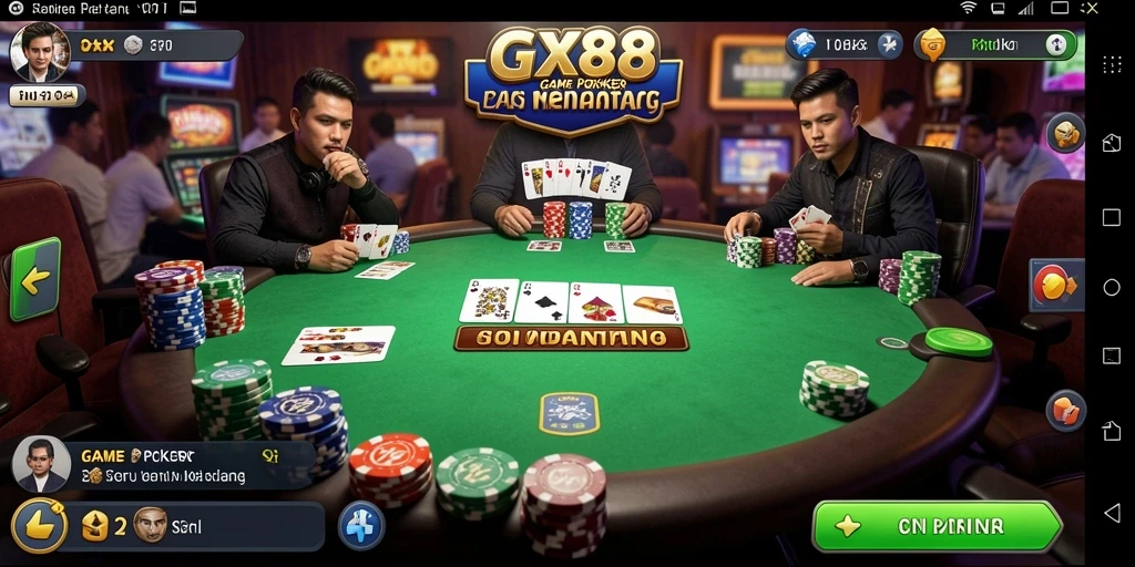 Screenshot GX88 menampilkan antarmuka permainan Poker yang menarik dan interaktif.