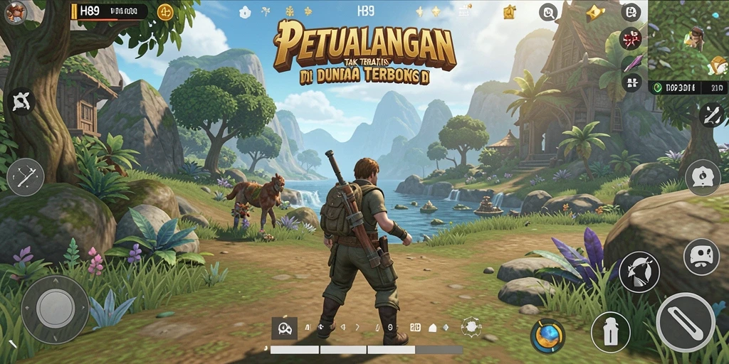 Tangkapan layar H89 menampilkan eksplorasi dunia terbuka yang megah.
