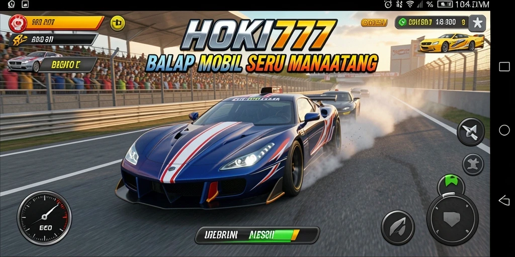 Screenshot gameplay HOKI777 menunjukkan balapan mendebarkan dan grafis yang memukau.