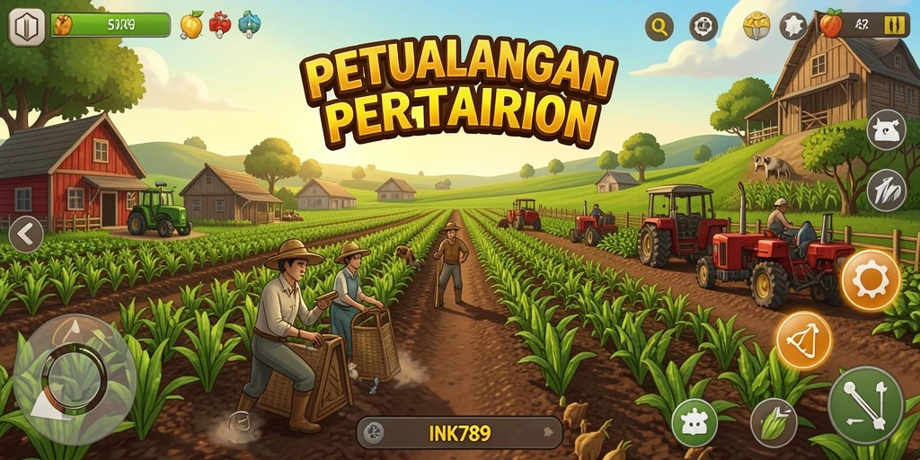 Tampilan utama gameplay INK789 dengan fitur berkebun yang interaktif.