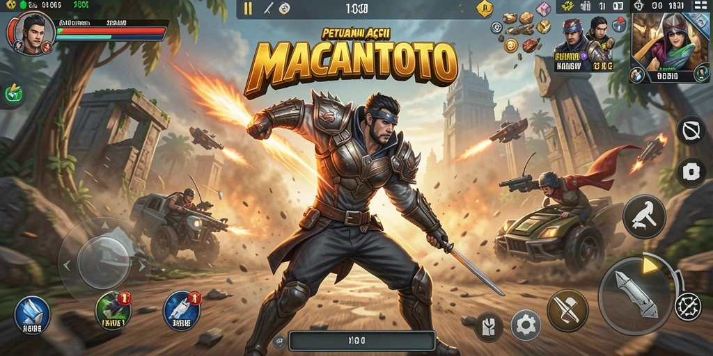 Screenshot menampilkan aksi seru dan pertarungan dramatis dalam MACANTOTO.