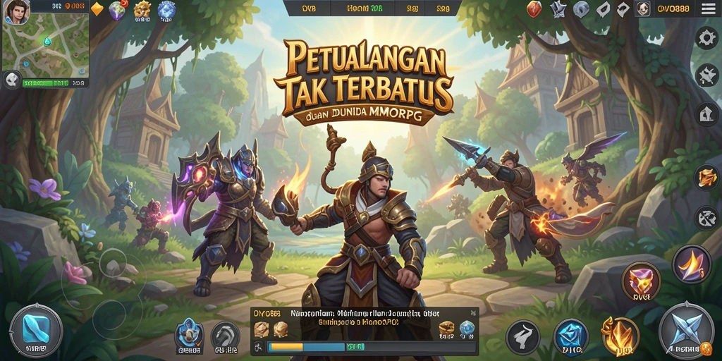 Screenshot gameplay OVO88 yang menampilkan pertarungan seru di dunia MMORPG.