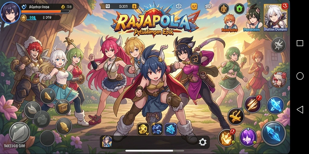 Screenshot utama RAJAPOLA menampilkan perjalanan seru karakter anime.