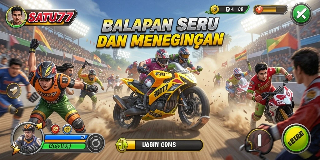 Tampilan mencengangkan dari gameplay SATU77 dengan balapan yang seru.