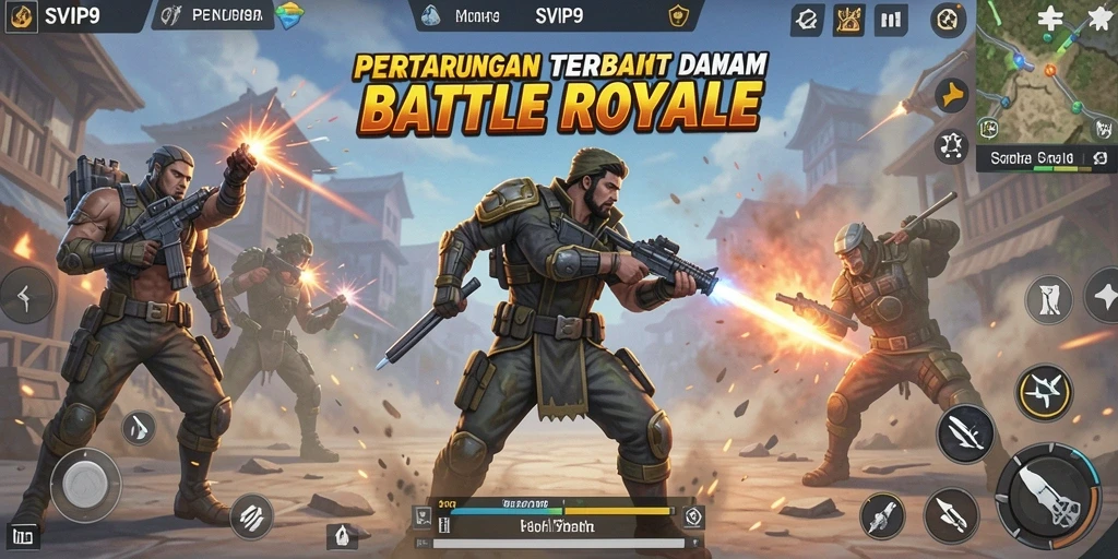 Screenshot utama SVIP9 menampilkan pertarungan seru dalam arena Battle Royale.