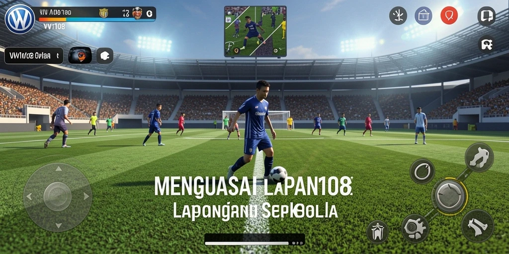 Tampilan gameplay seru dari VW108, menunjukkan aksi di lapangan sepak bola.