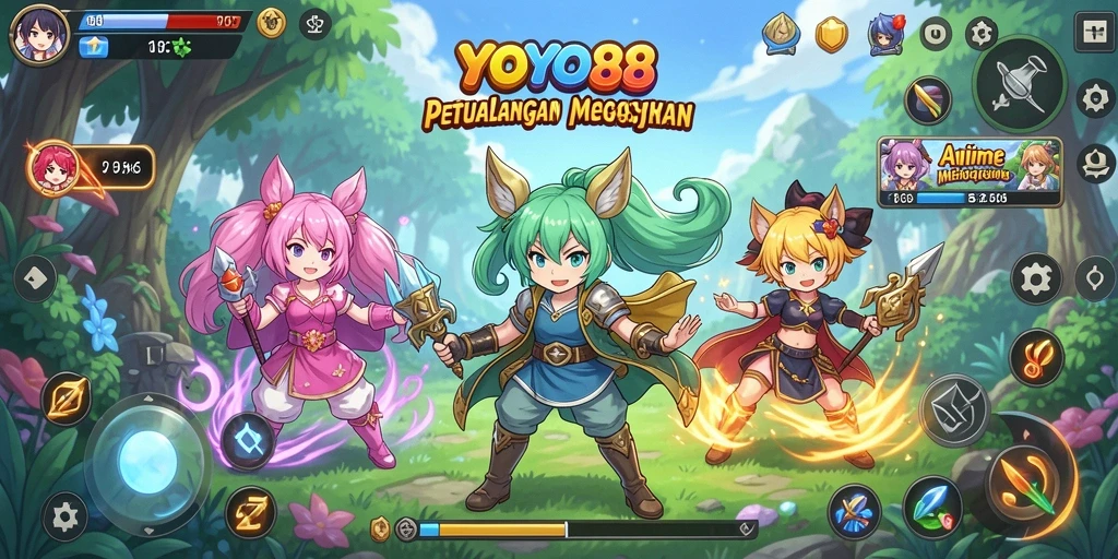 Screenshot gameplay YOYO88 menampilkan karakter anime dalam aksi yang dinamis.